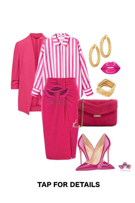 Lady in pink pencil skirt with pink stripes shirt and pink blazer! Outfit created with Fashiers app! Discover more styling tips visit fashiers.com! Blazer And Pencil Skirt, Pink Blazer Outfit, Lady In Pink, Pink Pencil, Pink Pencil Skirt, Pencil Skirt Outfits, Blazer Outfit, Hollywood Fashion, Fashion Styling