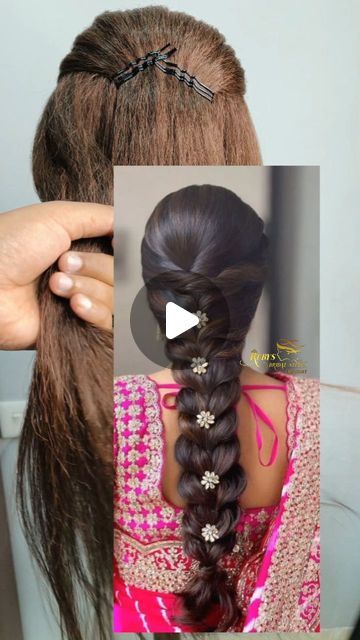 Long Hair Hairstyles For Party, Navratri Getup For Women, Braids For Saree Look, Hair Styles With Saree Party Wear, Half Saree Hairstyles For Long Hair, Simple Self Hairstyles, Jooda Hairstyle Indian, Hairstyle For Party Wear Gown, Hair Do For Indian Wedding