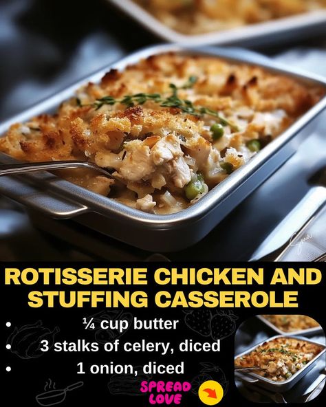 ROTISSERIE CHICKEN AND STUFFING CASSEROLE Stove Top Stuffing Recipes Chicken, Rotisserie Chicken And Stuffing, Stove Top Stuffing Recipes, Beef Tips And Noodles, Rotisserie Chicken Recipe, Stove Top Stuffing, Chicken And Stuffing, Stove Top Stuffing Mix, Mexican Casserole Recipe