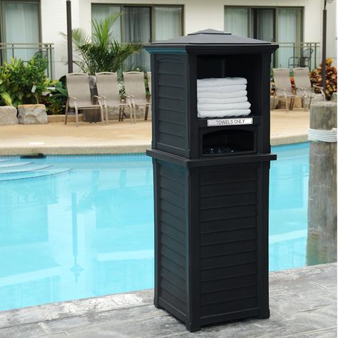 Mayne 8872-B - Lakeland Towel Valet Pool Towel Storage, Gym Towel, Black Towels, Garden Route, Pool Decor, Pool Furniture, Towel Storage, Big Lots, Pool Towels