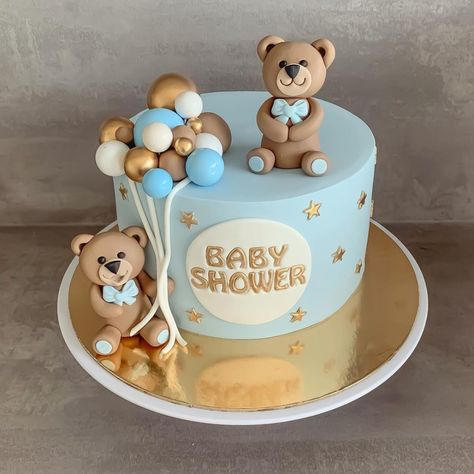 Bear Cake Baby Shower Boy, Tort Baby Shower Boy, Birthday Cake One Year Old Boy, Cake Bear Baby Boy, Cake Bear Design, Baby Boy Cake Design, Teddy Bear Baby Shower Theme Cake, Cake Designs For Baby Boy, Baby Shower Boy Cake Ideas