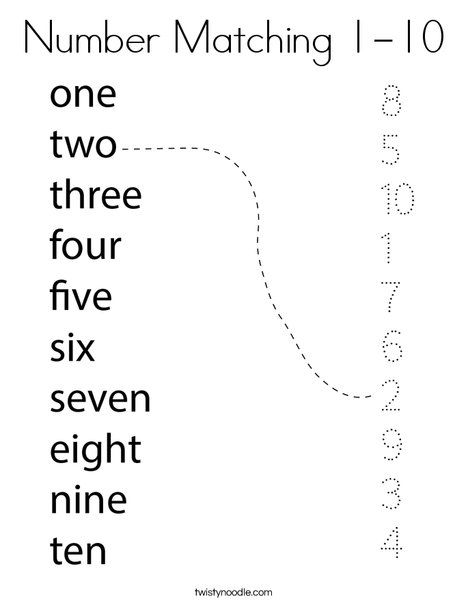 Number Matching 1-10 Coloring Page - Twisty Noodle Color The Numbers Worksheet, Numbers Matching Worksheet, Number Words 1-10, 1 10 Number Activities, English For Kindergarten Worksheets, Worksheet Numbers 1 To 10, Numbers Worksheets For Kids 1-10, Kg Worksheets For Kids, English Activities For Kids Kindergarten