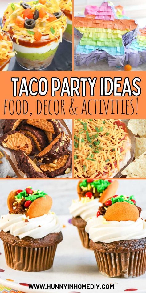 Looking for party planning ideas? These taco party recipes, decorations, and activities are perfect. Whether you're hosing a Cinco de Mayo celebration or 2nd birthday, you'll love all these cute appetizers, desserts, and treats! Grab some free printables and learn how to create your own fiesta at home today. Taco Event Ideas, Threesta Birthday Party Food, Punch For Taco Party, Margarita Taco Party, Taco Bout A Housewarming Party, Taco Birthday Party Decorations, Appetizers For Taco Party, Classy Taco Party, Cinco De Mayo Kids Party