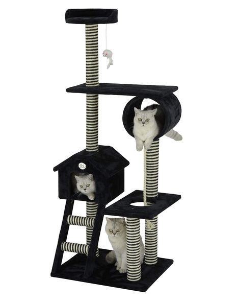 PRICES MAY VARY. 60 High Cat Tree Black Material: Compressed wood, faux fur, sisal rope For small cat Assembly instruction and tools included * Overall Size : 26"W x 19.25"L x 60"H * Base Board Size : 23.75"W x 19.25"L * Size of Condo : 13.75"W x 13"L x 10.75"H * Top of Bed : 12"Diameter x 3.25"H * Number of Rope : 1 * Number of Ladder : 1 * Number of hanging toy : 1 Black Cat Tree, Cat Cozy, Cat Tree Condo, Cat Activity, Cat Shelves, Sisal Rope, Black And White Tree, Cat Condo, Step Ladder