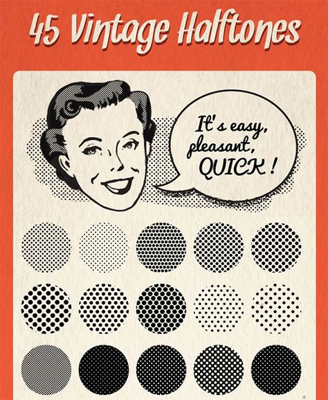 45 Vintage Halftones Pattern Halftone Illustration, Halftone Design, Halftone Pattern, Illustrator Brushes, Halftone Dots, Graphic Design Blog, Aesthetic Fonts, Free Brush, Vintage Typography