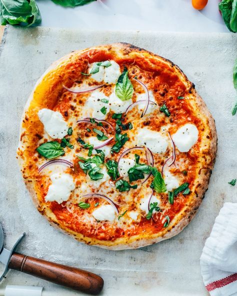 This Ooni pizza dough recipe has the best chewy texture and flavor! Use it when cooking with any outdoor pizza oven. #ooni #oonipizzadough #oonipizzaoven #pizzadoughrecipe #oonipizzadoughrecipe #pizzaovenrecipe #woodfiredpizza Ooni Pizza Dough, Make Goat Cheese, Goat Cheese Pizza Recipes, Avocado Pizza, Ooni Pizza, Cheese Pizza Recipe, Pizza Oven Recipes, A Couple Cooks, Goat Cheese Pizza