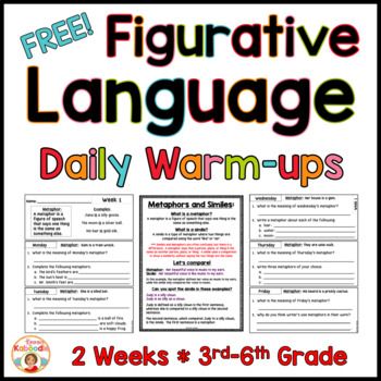 Figurative Language Warm-Up FREE – Similes and Metaphors | Little House in the Cove Similes And Metaphors Activities, Metaphors Activities, Metaphor Activities, Figurative Language Activity, Teaching Figurative Language, Similes And Metaphors, Teaching 5th Grade, English Language Arts High School, 6th Grade Ela