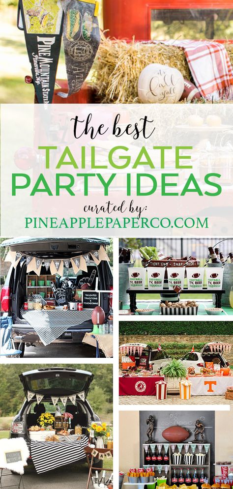 Tailgate Ideas - Plan an awesome Tailgating Party with ideas curated by Pineapple Paper Co. #tailgatefood #tailgateparty #tailgateideas #tailgateparty #gameday Tailgate Party Ideas Football, Tailgate Party Ideas, Tailgating Hacks, College Football Tailgate, Tailgate Decorations, Football Tailgate Party, Fall Tailgating, Tailgate Ideas, Tailgate Snacks