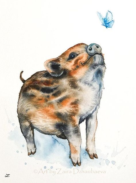 Wild Boar Piglet, Boar Piglet, Piglet Drawing, Pig Nursery, Animal Kids Room, Pig Painting, Tiger Wall Art, Cute Piglets, Butterfly Art Print