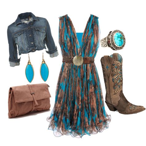 This dress, y'all! The colors, y'all! Love everything about this! Outfit With Boots, Mode Country, Look Boho Chic, Boots Jeans, Mode Tips, Mode Hippie, Country Style Outfits, Looks Country, Country Girls Outfits