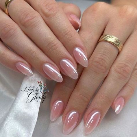 Blush Pink Nail Ideas, Nail Art Inspo 2024, Almond Nails Shiny, Glazed Almond Nails, Almond Nails Aura, Pink Shiny Nails, Glazed Nails, Hoco Nails, Nails Autumn