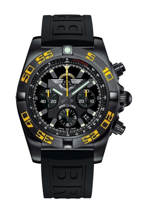 Breitling Chronomat 44 Breitling Jet Team American Tour - front Breitling Chronomat, Breitling Watches, Mens Watches Black, Authentic Watches, Luxury Products, Men's Watches, Black Stainless Steel, Black Rubber, Breitling Watch