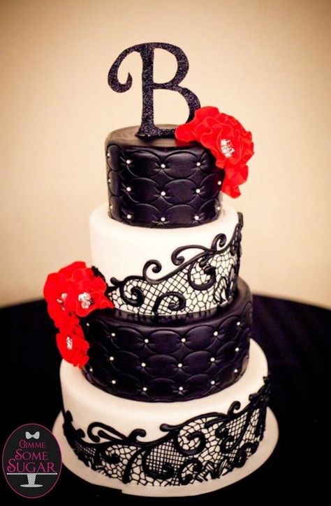 3) Leather & Lace- cute cake!! Leather And Lace Party Theme, Leather And Lace Party, Cake Pretty, Black And White Wedding Cake, Biker Wedding, Wedding Reception Planning, Pretty Cake, Black Items, Lace Wedding Cake