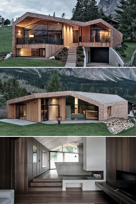 In contrast to the outside character, which has a certain roughness to it, communicating with the harsh atmospheric conditions of the changing seasons in a high alpine setting, the interior spaces are refined and sophisticated, bringing the used materials – wood, stone, and steel - to very elaborate workmanship. Distinguished spaces are created, that allows a retreat of rest and relaxation. #architonic #architecture #house #facadedesign #house #design #houseinterior #interiors #designinspiration Small Balconies, Alpine House, Winter Retreat, Exhibition Building, Modern Architects, Indoor Swimming Pools, A Nightmare, Industrial Buildings, Wood Stone