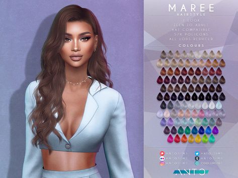 The Sims Resource - [Patreon] Maree - Hairstyle Hair The Sims 4, The Sims 4 Cabelos, Sims 4 Tsr, Mod Hair, Wavy Hairstyle, Pelo Sims, Free Sims 4, The Sims 4 Packs, Free Sims