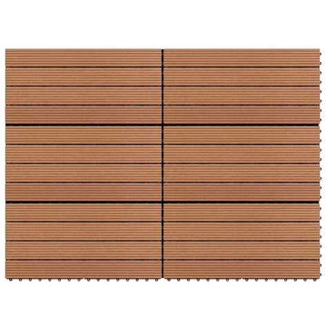 This wood plastic composite tile set, each with a size of 60 x 30 cm, comes complete with 6 pieces, providing a total size of 1 square meter. It is perfect for patios, balconies, bathrooms, any place that is next to a pool or spa. These quality WPC tiles feature quick connect interlocking function, which offers you easy installation with no tools required. Made of quality wood plastic composite, our tiles are water resistant and very durable for years of use. Delivery includes 6 pcs decking tiles. Colour: Brown Material: Wood plastic composite Each tile size: 60 x 30 cm (L x W) 6 pcs included 1 Square meter in total On 15-Sep-2023 at 14:55:29 BST, seller added the following information: Tile Patio Floor, Decking Tiles, Terrace Tiles, Interlocking Floor Tiles, Wpc Decking, Patio Tiles, Wood Plastic Composite, Deck Tile, Patio Flooring