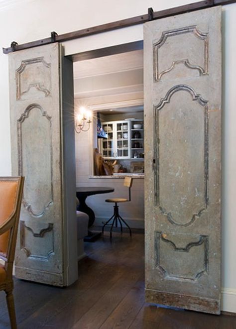 door tracks for old front door/to bathroom door? Contemporary Barn, Reclaimed Doors, Smart Tiles, Real Estat, Vintage Doors, Antique Doors, Old Doors, Interior Barn Doors, Barn Doors Sliding