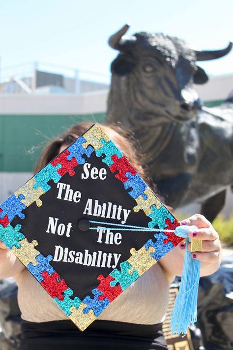 She got her Master's Degree in special education. This was her graduation cap! Masters Education Graduation Cap, Ota Cap Decoration, Cota Graduation Cap, Sped Teacher Graduation Cap, Masters Graduation Cap Education, Ota Graduation Pictures, Special Education Caps Graduation, Masters Graduation Cap Aba, Ota Graduation Cap Ideas