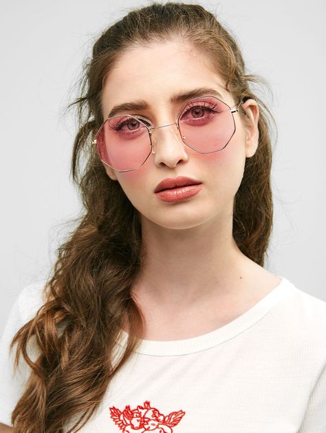 Geometric Metal Sunglasses  LAVENDER BLUE LIGHT PINK WATERMELON PINK YELLOW , #AD, #Sunglasses, #LAVENDER, #Geometric, #Metal, #BLUE #Ad Pink Lenses, Pink Glasses, Outdoor Sunglasses, Sunglasses Pink, Rose Colored Glasses, Modern Sunglasses, Fashion Eye Glasses, Heart Shaped Sunglasses, Heart Sunglasses