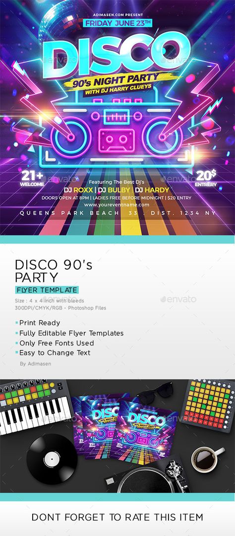 80s Party Poster, Retro Disco Poster, Disco Poster Design, 90s Poster Design, Disco Party Poster, Disco Party Flyer, 90s Eurodance, Disco Event, Background Event