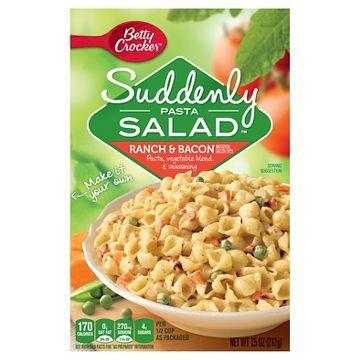 Betty Crocker Suddenly Salad Pasta Kit Ranch & Bacon 7.5 oz.   I love this pasta salad. Betty Crocker Pasta Salad, Suddenly Pasta Salad, Parmesan Pasta Salad, Salad Ranch, Creamy Italian Pasta Salad, Instant Pasta, Macaroni Pasta Salad, Bacon Pasta Salad, Salads Ideas