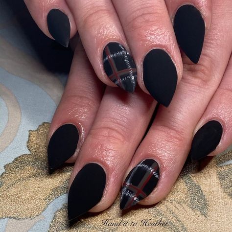 Navy Plaid Nails, Flannel Nail Art, Black Plaid Nails, Blue Plaid Nails, Flannel Nails, Fun Manicure, Dark Blue Nails, Plaid Nails, Goth Nails