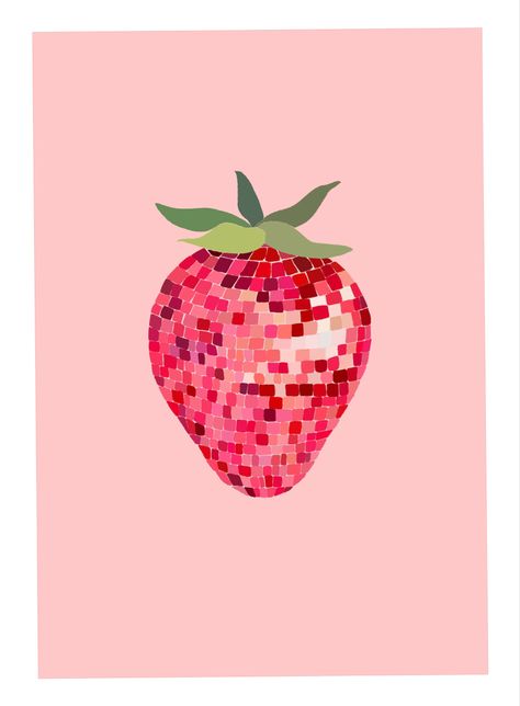 Preppy Digital Art, Painting Ideas On Canvas Strawberry, Girly Canvas Art, Red Preppy Aesthetic, Strawberry Disco Ball, Ipad Makeover, Preppy Icon, Small Widget, Summer Illustrations