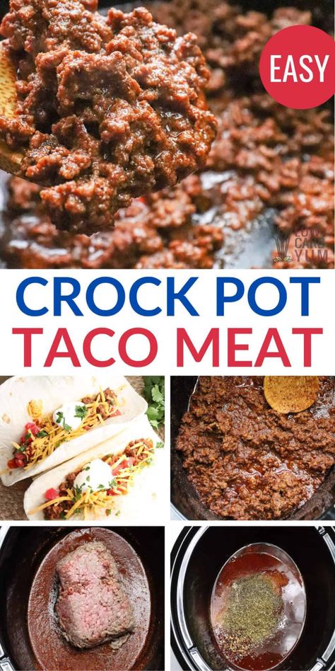 These delicious crock pot tacos with slow cooker taco meat are perfect for an easy keto meal. They make a flavorful and filling low carb dinner that doesn’t require hours spent in the kitchen! Taco In Crockpot Ground Beef, Taco Meat In Crockpot Ground Beef, Taco Meat Crockpot, Crock Pot Taco Meat, Slow Cooker Taco Meat, Crockpot Tacos, Crockpot Taco Meat, Slow Cooker Beef Tacos, Low Carb Taco Seasoning