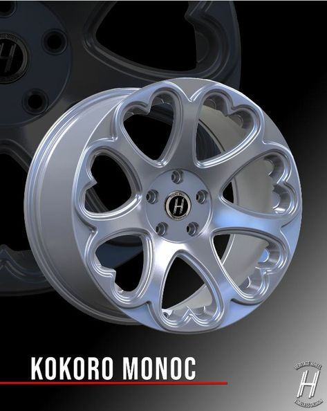 Heritage Wheel KOKORO MonoC Cute Car Rims, Heart Shaped Rims, Heritage Wheels, Heart Rims, Heart Wheels, Y2k Cars, Miata Car, Blue Mustang, Apartment Things