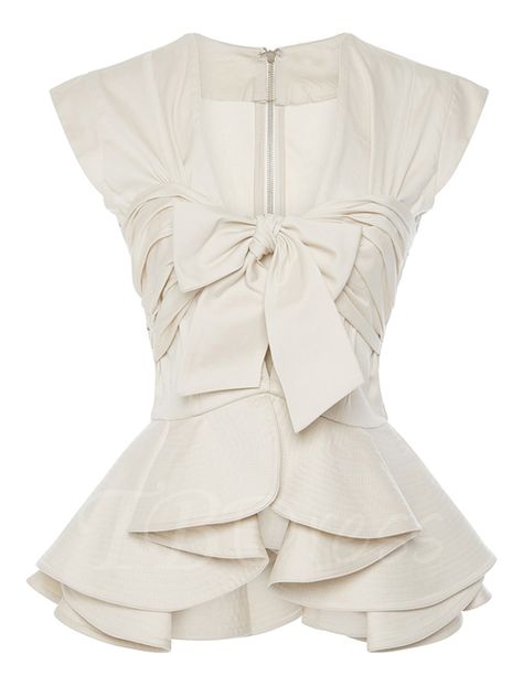 Tbdress.com offers high quality Back Zipper Bow Knot Layer Women's Blouse Blouses unit price of $ 30.99. Bowknot Blouse, White Peplum Tops, Sleeveless Peplum Top, White Sleeveless Top, Johanna Ortiz, Elegant Blouses, Mode Inspiration, Blouse Styles