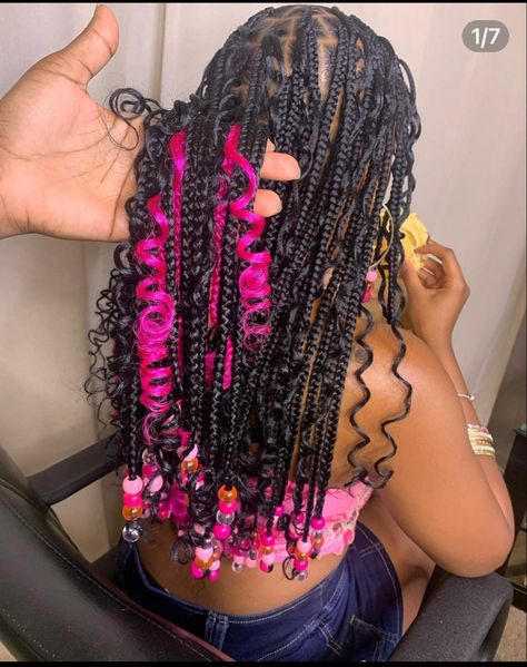 Knotless Box Braids With Beads And Curls, Braids With Beads And Curls, Hair Styles With Beads, Birthday Braids, Black Hair Protective Styles, Braids Beads, Black Kids Braids Hairstyles, Boho Knotless Braids, Weave Hairstyles Braided