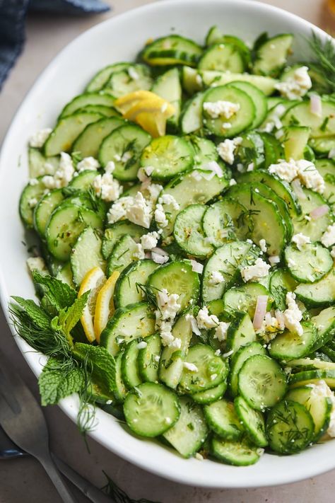 This zesty and refreshing cucumber salad is the   perfect salad recipe for Summer. A great side dish for all the things   off the grill or even just to snack on or it’s a salad to build on if   you prefer to load it up with other veggies. Healthy Orzo Salad, Orzo Salad Dressing, Italian Cucumber Salad, Orzo Salad Recipes Cold, Healthy Orzo, Greek Side Dishes, Orzo Salat, Greek Cucumber, Greek Salads