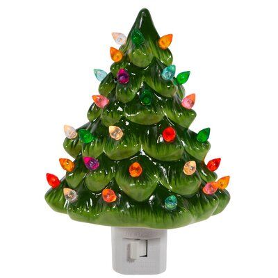 This 6-inch ceramic green tree night light is a festive addition to any home décor. This night light features a festively decorated holiday tree covered in multi-coloured bulbs with 1 clear incandescent light. A perfect way to illuminate the night! Great way to light up any corner of your home. Kurt Adler | Kurt Adler 6-Inch Ceramic Green Tree Night Light Green 6.5 x 4.5 x 4.5 in | KJC11291 | Wayfair Canada Christmas Night Light, Starry Night Light, Ceramic Tree, Christmas Moose, Christmas Lighting, Novelty Lights, Incandescent Light, Kurt Adler, Incandescent Lighting