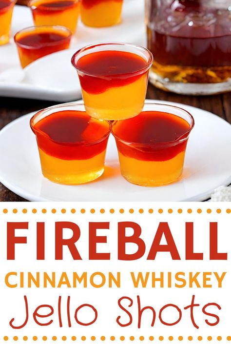 Here's an easy to make jello shot recipe! These Fireball Cherry Jello shots are an adult boozy treat for parties. Great for Halloween, Christmas, fall party drinks or anytime you want to enjoy Cinnamon Whiskey! Fireball Themed Birthday Party, Fall Jello Shots, Whiskey Jello Shots, Fireball Whiskey Recipes, Fall Party Drinks, Fireball Jello Shots, Cherry Jello Shots, Easy Jello Shots, Fireball Cocktails