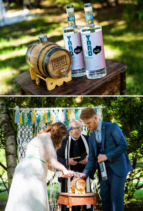 Whiskey Themed Wedding, Whiskey Barrel Unity Ceremony, Whiskey Unity Ceremony, Whiskey Wedding Theme, Unique Unity Ideas, Flower Arrangement For Church, Bourbon Wedding, Moody Wedding Decor, Unity Ideas