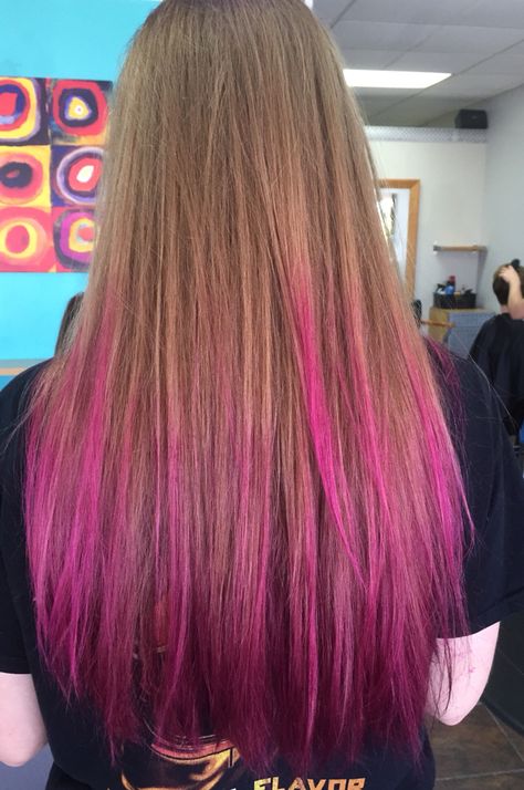 Hot pink dip dye for summer! Pink Dip Dye Hair, Dip Dyed Hair, Dipped Hair, Pink Dip, Pink Dip Dye, Hot Pink Hair, Dip Dye Hair, Dye Hair, Hair Strands