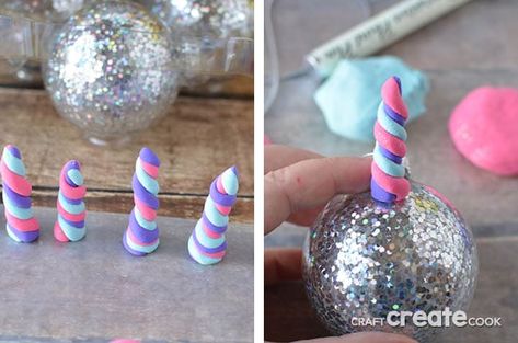 Diy Unicorn Ornaments Easy, Diy Unicorn Ornament, Unicorn Tree Topper, Diy Unicorn Gifts, How To Make Unicorn Horn, Diy Unicorn Horn, Homemade Glitter, Make A Unicorn, Ornaments Diy Kids