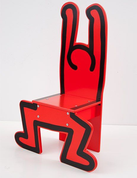 Keith Haring’s wood child’s chair, in red, by Vilac, available at Pop Shop; $130. pop-shop.com Kid Chair, Children's Furniture, Unique Chair, Red Chair, Art Chair, White Chair, Blue Chair, Chaise Design, Funky Furniture