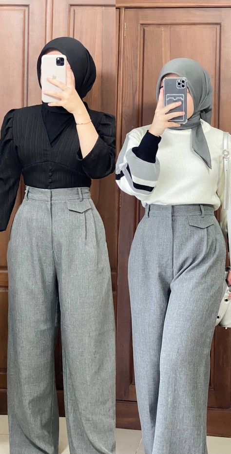 Outfit Celana, Kulot Pants, Model Celana, Outfit Ngampus, New Hijab, Outfit Hijab Casual, Mix Match Outfits, Simple Style Outfits, Muslim Outfits Casual