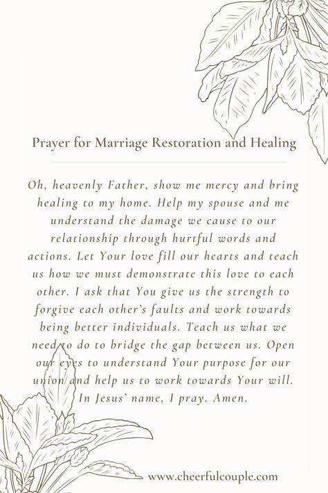 Prayer for Marriage Restoration and Healing Prayers To Pray Over Your Marriage, Prayers To Restore Relationship, Standing For Your Marriage, Marriage With God, Prayer To Strengthen Relationship, Restoring Marriage Quotes, Prayers For Health And Healing Relationship, Prayer For Struggling Marriage, Prayers For Your Marriage