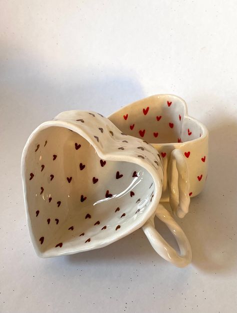 Heart Drawings, Heart Pottery, Red Floral Pattern, Heart Sketch, Symbol Of Love, Heart Drawing, Gift For Couples, A Symbol, Handcrafted Ceramics