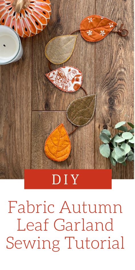 Add a touch of texture and pattern to your Fall and Autumn decor with this simple leaf garland. Learn how to make one with our free Fabric Leaf Sewing Pattern. This project is a great one to make with fabric scraps that you may have leftover from another Autumn sewing project. Autumn Bunting Ideas, Sew Fall Garland, Diy Felt Fall Leaf Garland, Fabric Leaf Wreath, Fabric Leaf Garland, Fabric Leaf Diy, Sewing Christmas Garland, Plaid Fabric Ideas, Fall Fabric Garland Diy