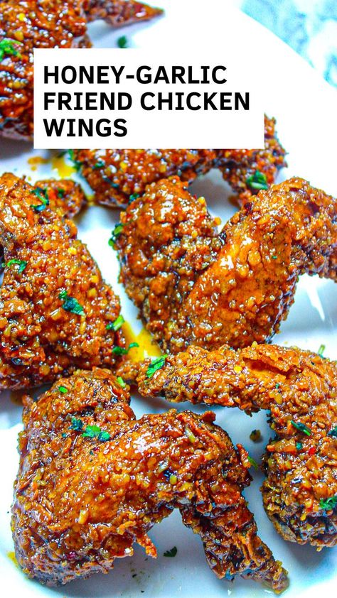 Honey Garlic Wings, Honey Fried Chicken, Garlic Fried Chicken, Honey Chicken Wings, Chicken Wing Recipes Fried, Juicy Grilled Chicken, Honey Garlic Chicken Wings, Garlic Chicken Wings, Honey Garlic Sauce