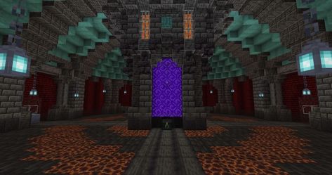 Nether Hub, Minecraft Redstone Creations, Mega Base, Minecraft Portal, Minecraft Castle Designs, Aesthetic Buildings, Nether Portal, Minecraft Redstone, Rumah Minecraft Sederhana