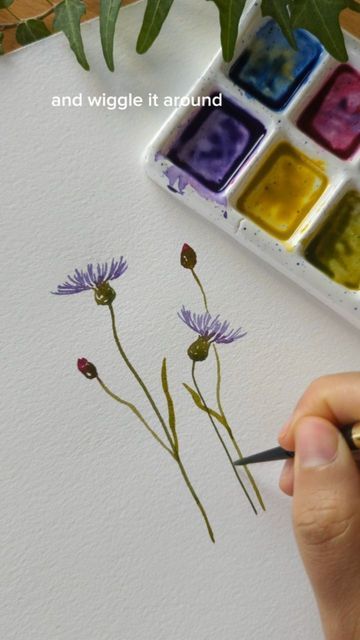 Wildflower Watercolour Painting, Watercolor Art Wildflowers, Painting Wildflowers Acrylic Easy, Wildflowers Watercolor Painting, Painting Wildflowers Acrylic, Watercolour Wild Flowers, Watercolor Wildflowers Tutorial, Wildflower Watercolor Painting, Wildflower Painting Easy