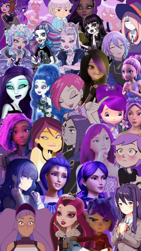 purple haired characters #purple #purplehair #beeandpuppycat #monsterhigh #littlewitchacademia #winxclub #barbie #everafterhigh #toh #raven #6teen #projectsekai #parallax Purple Hair Costume Ideas Halloween, Purple Hair Characters Halloween, Purple Haired Characters, Characters With Purple Hair, Characters For Halloween, Cute Ear Piercings, Bee And Puppycat, Purple Halloween, Halloween Costume Outfits