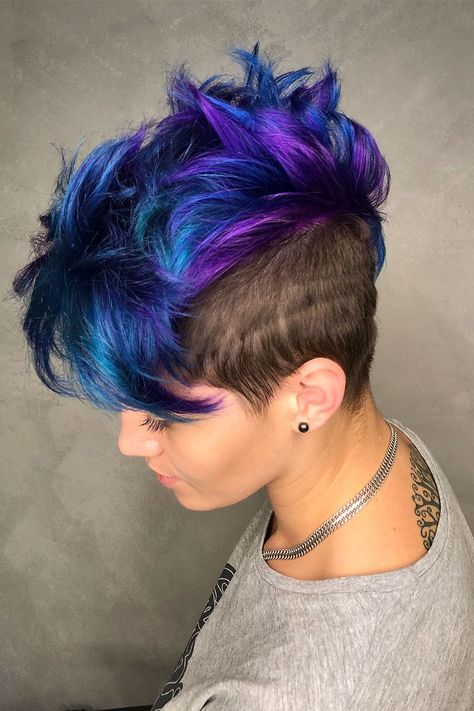 Cornrows Ideas, Galaxy Hair Color, Blue And Purple Hair, Pixie Hair Color, Short Purple Hair, Purple Hair Color Ideas, Women Cornrows, Blue Purple Hair, Blue And Pink Hair