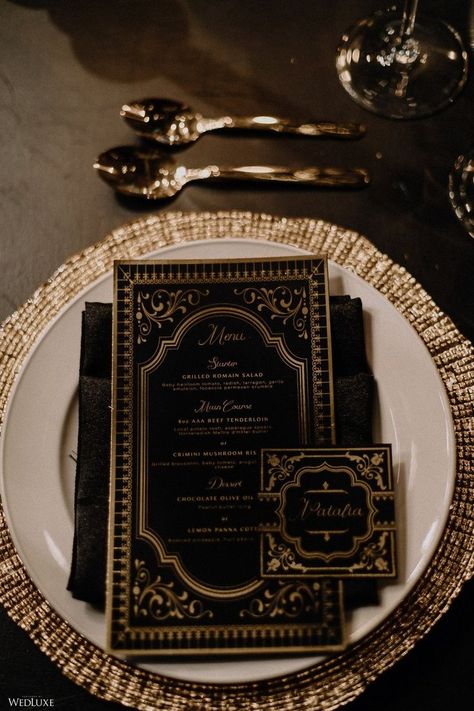 Wedding Black And Gold Theme, Wedding Black Decor, Black Fantasy Wedding, Black N Gold Wedding, Black Victorian Wedding, Brown And Black Wedding, Gold And Black Wedding Theme, Black And Gold Wedding Decorations, Dark Modern Wedding