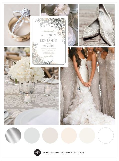 Silver Wedding Ideas, Silver Wedding Reception, Wedding Theme Color Schemes, Elegant Wedding Themes, Wedding Favours Luxury, Wedding Theme Ideas, Green Inspiration, Wedding Palette, Winter Wonderland Wedding