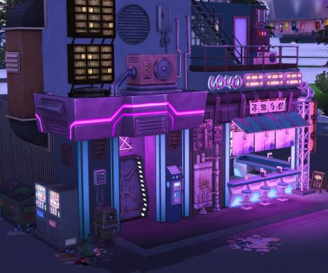 Cyberpunk Bloxburg Build, Cybercore Bloxburg House, Cybercore House, Sims 4 Cyberpunk House, Cyberpunk House Design, Cyberpunk Apartment Exterior, Futuristic Bloxburg House, Futuristic Apartment Building, Cyberpunk House Exterior